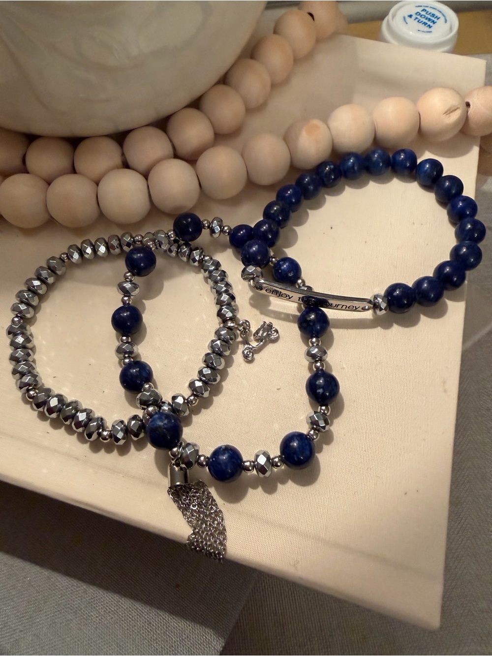 Soul Stacks Genuine Blue Lapis “Enjoy the Journey” 3 Bracelet Stack Set NWT